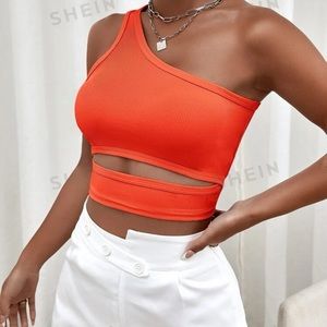 shein orange one shoulder cut out cropped tank size small/4